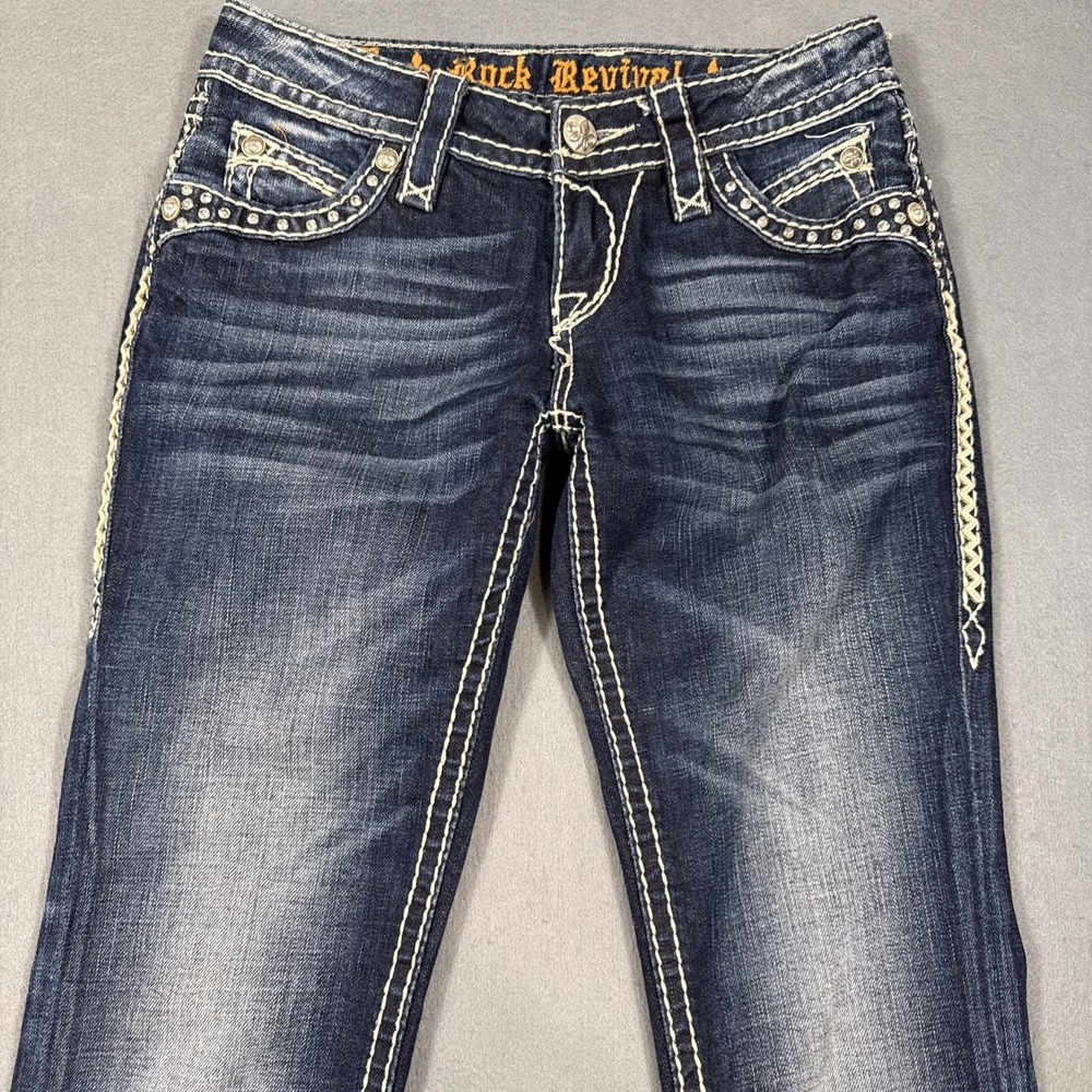 Rock Revival Women's 25 Elaina Boot Jeans Embellished RHINESTONES THICK STITCH - Picture 4 of 10